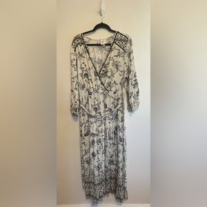 Knox rose size xl black and white patterned maxi dress with tie waist